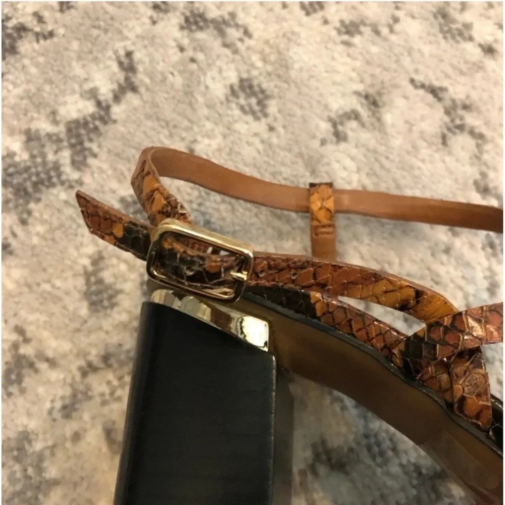 New FRANCO SARTO QITARA STRAPPY BLOCK HEEL sandal shoe brown snake print leather - Picture 12 of 14